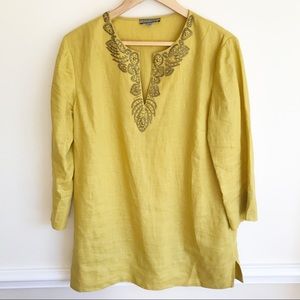 Anne Klein Yellow Tunic with Gold Embroidery